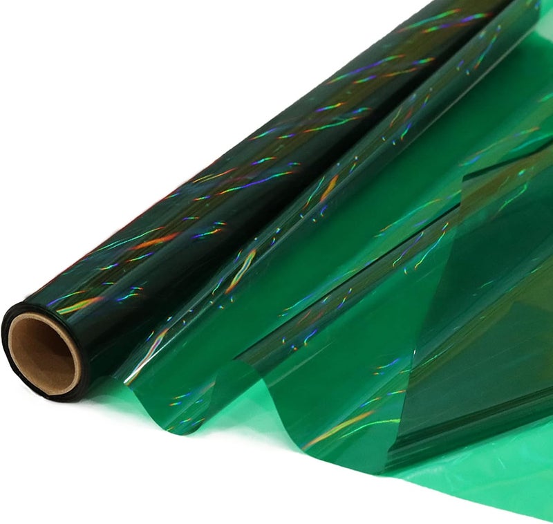 CMFYHM Iridescent Green Cellophane Wrap Roll I 34 In Wide X 50 Ft Long I Colorful Cello Perfect For Baskets,Gifts, Treats,Birthday Holiday Wedding Floral, Party Arts Crafts Decoration (Green) - Image 1